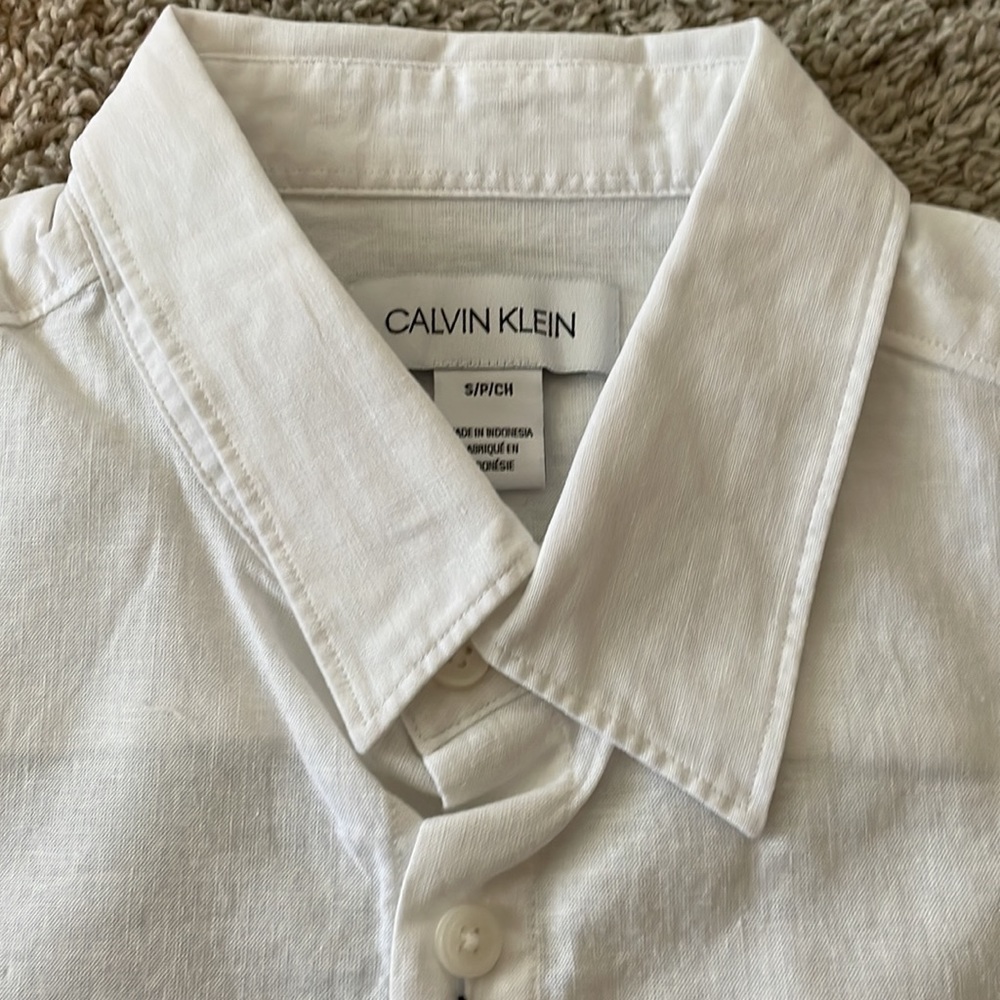 Calvin Klein Solid Button Down Shirt Small White … - image 3